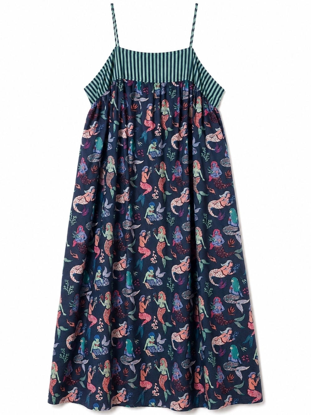 Printfresh Mermaid Novelty Print Organic Cotton Dress Coastal Blue Green Size 3X